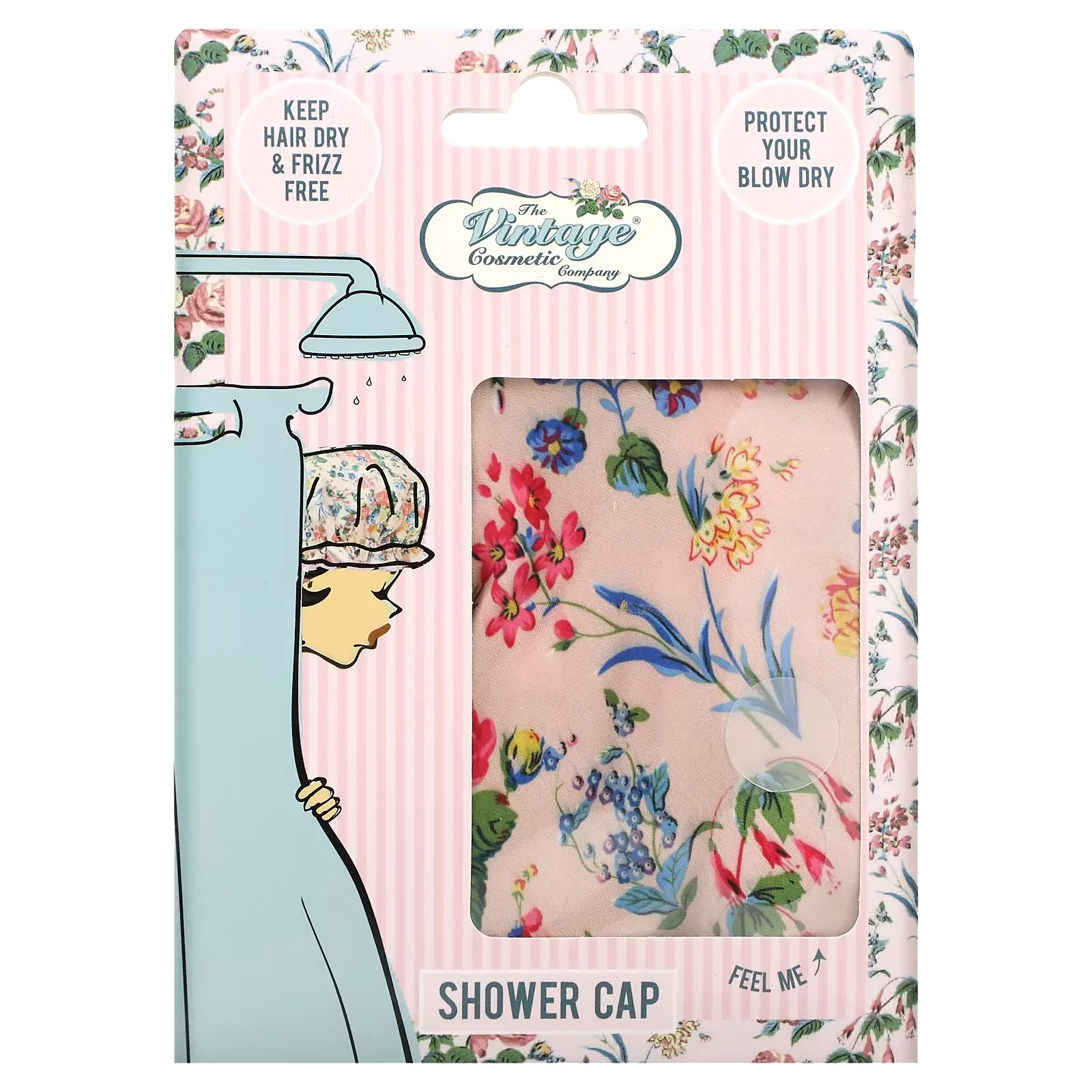 Shower Cap, Pink Floral Satin, 1 Count