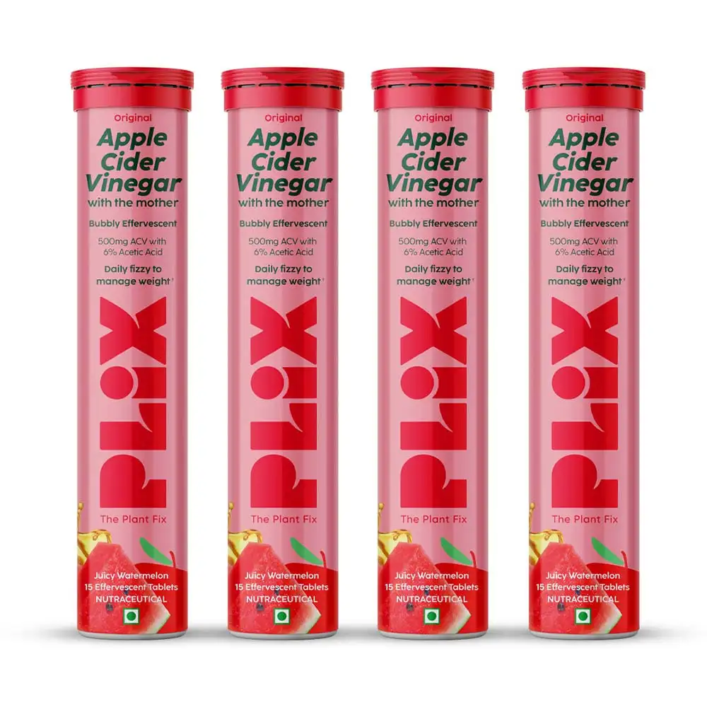 Plix Life Apple Cider Vinegar with Mother,  15 tablet(s)  Juicy Watermelon (Pack of 4)