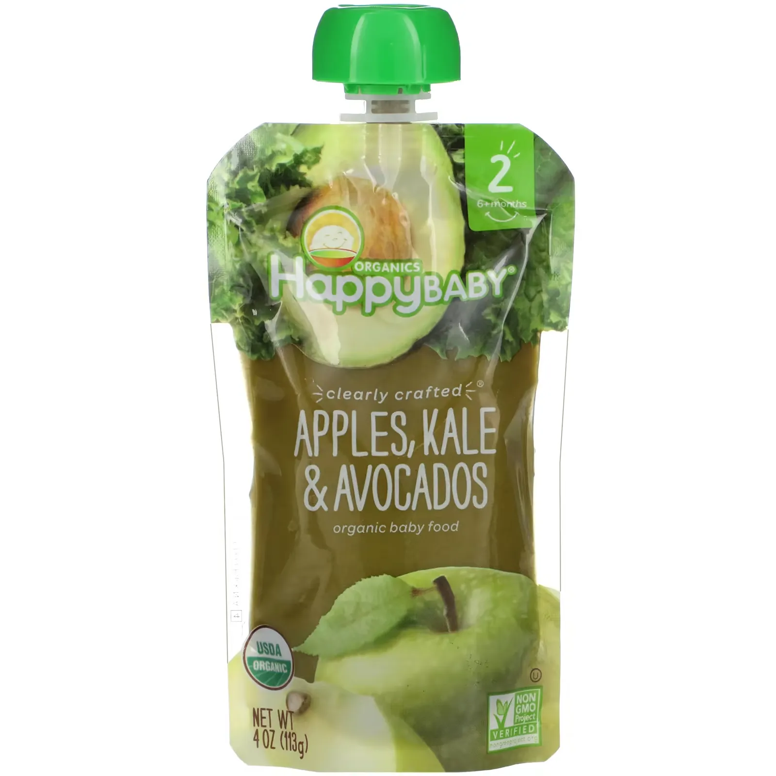 Happy Baby, Organic Baby Food, 6+ Months, Apples, Kale & Avocados, 4 oz (113 g)