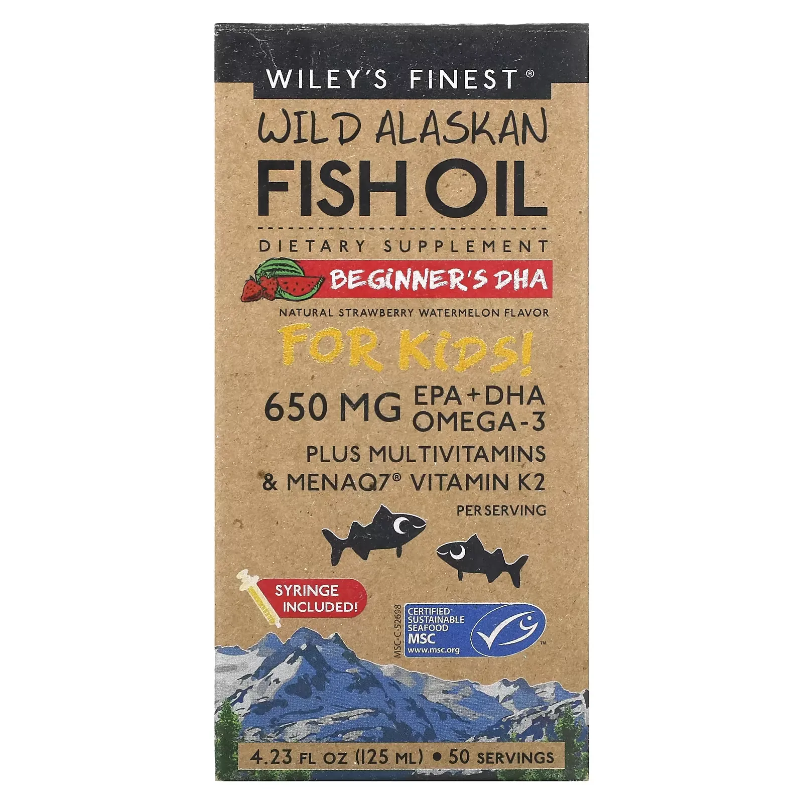 Wild Alaskan Fish Oil, For Kids!, Beginner's DHA, Natural Strawberry Watermelon , 650 mg, 4.23 fl oz (125 ml)