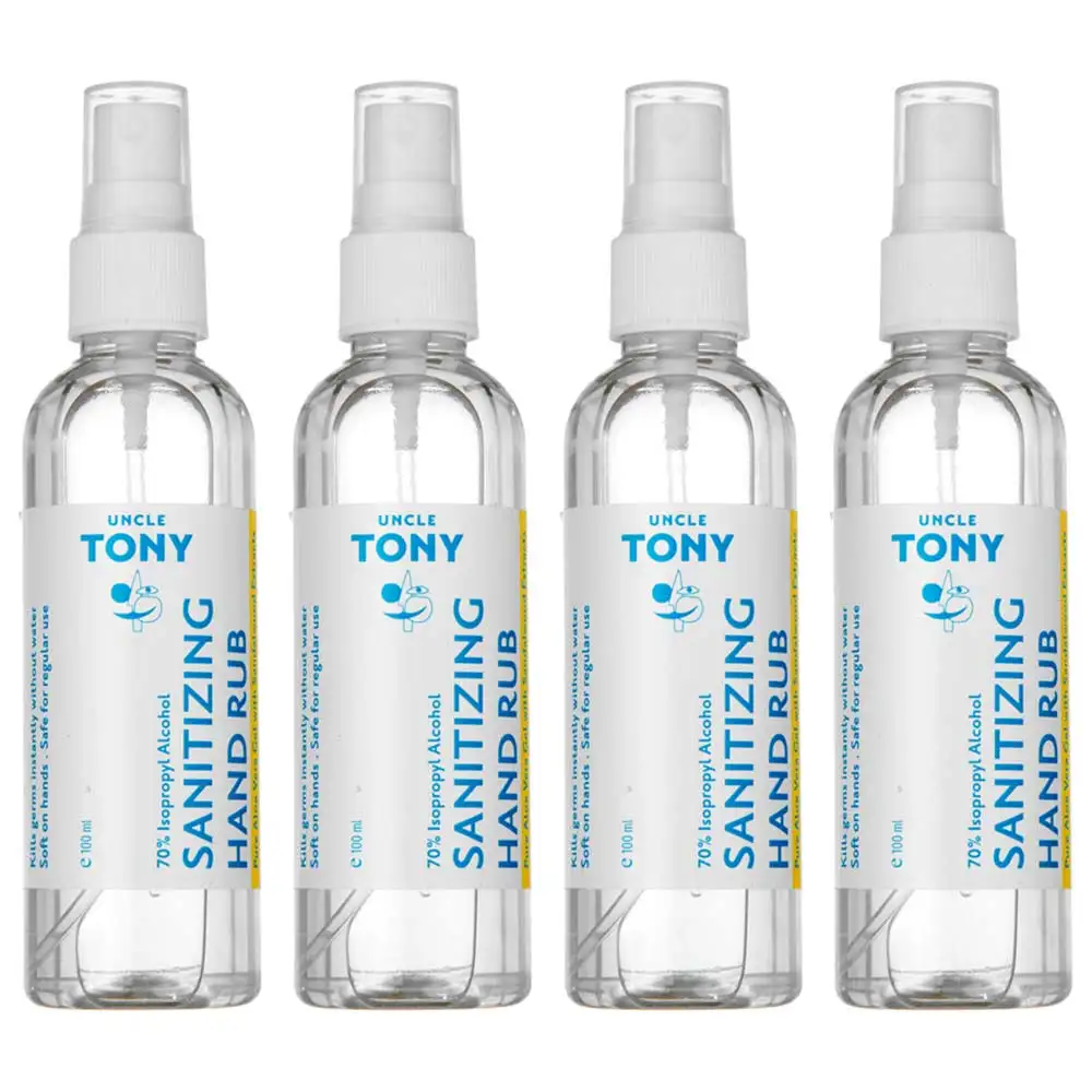 Uncle Tony Sanitizing Hand Rub Pack of 4,  Fragrance Free  100 ml  70% Isoprophyl Alcohol