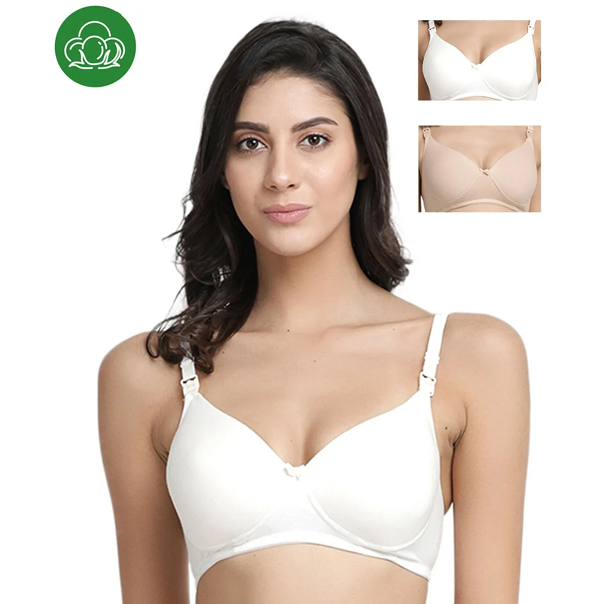 Inner Sense Organic Cotton Antimicrobial Nursing Bra Pack of 3 - Multi-Color