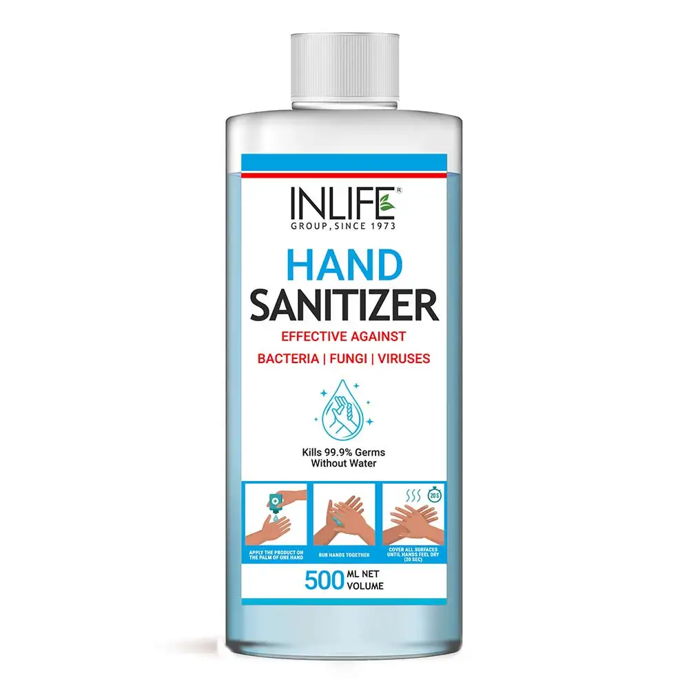 INLIFE Hand Sanitizer with 70% Alcohol Based,  Fragrance Free  500 ml  Germ Protection, Anti-Bacterial