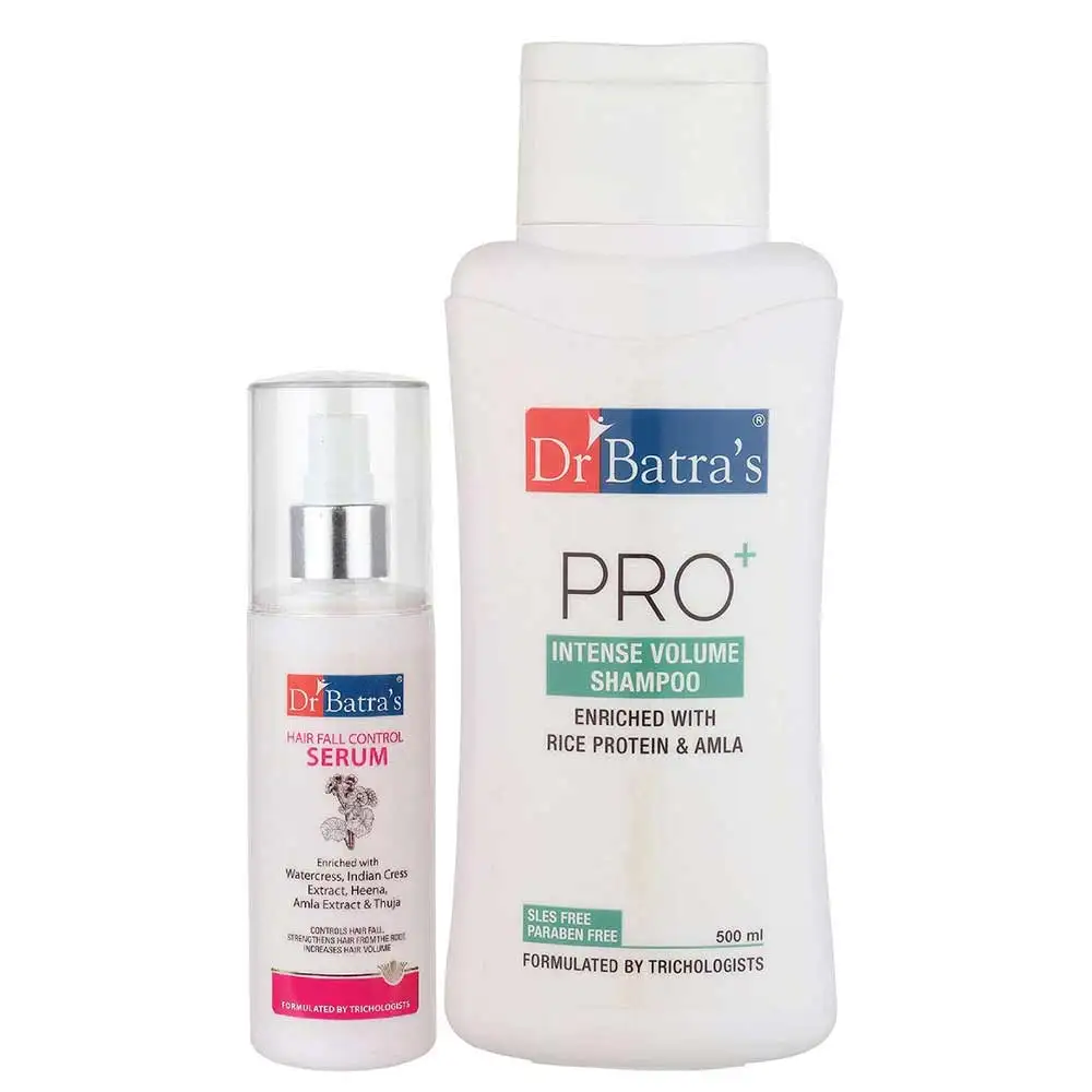 Dr Batra's Hair Fall Control Serum -125 ml & Pro+ Intense Volume Shampoo - 500 ml Combo,  2 Piece(s)/Pack  Hair Care