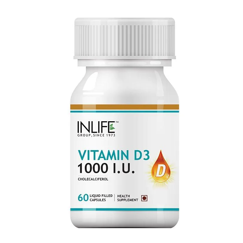 INLIFE Vitamin D3 (Cholecalciferol), 1000 IU, 60 Capsules For Bone Health