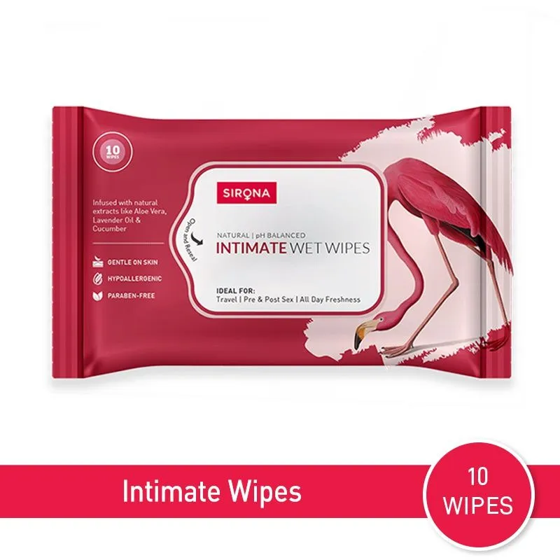 Sirona Natural Intimate Wet Wipes - 10 Wipes, PH Balanced, No Alcohol, Hypoallergenic