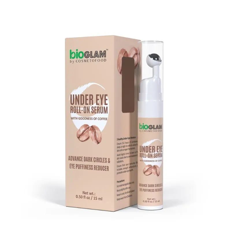 Cosmetofood Bioglam Under Eye Serum With Cooling Massage Roller to Reduce Dark Circles