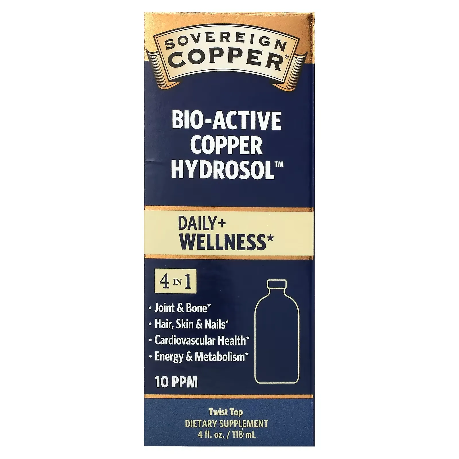 Bio-Active Copper Hydrosol, 10 PPM, 4 fl oz (118 ml)