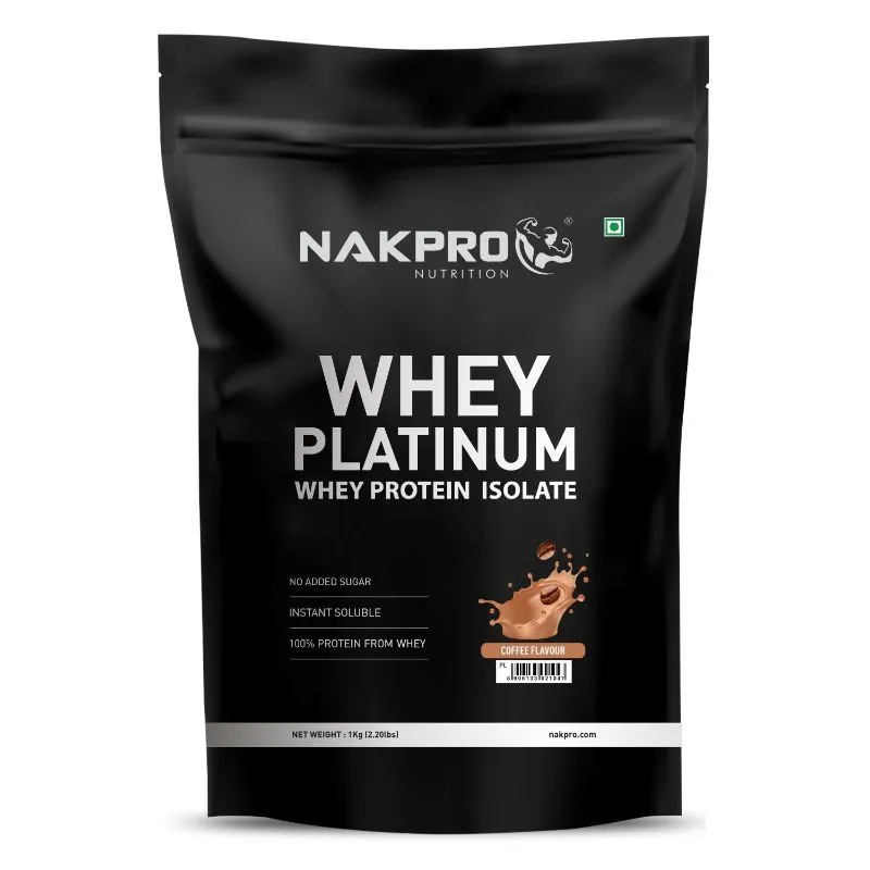 NAKPRO Platinum 100% Whey Protein Isolate Supplement Powder - Coffee Flavour