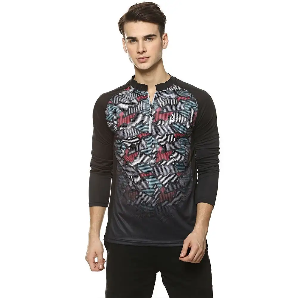 Campus Sutra Graphic Print Men Mandarin Collar T Shirt,  Black  Medium