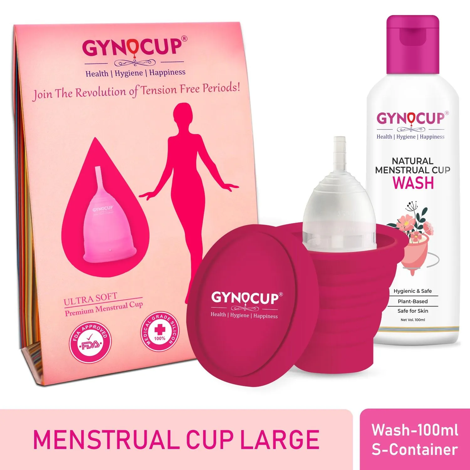 GynoCup Menstrual Cup For Women Transparent,large Size With Wash And Sterilizer Container(Combo Kit)