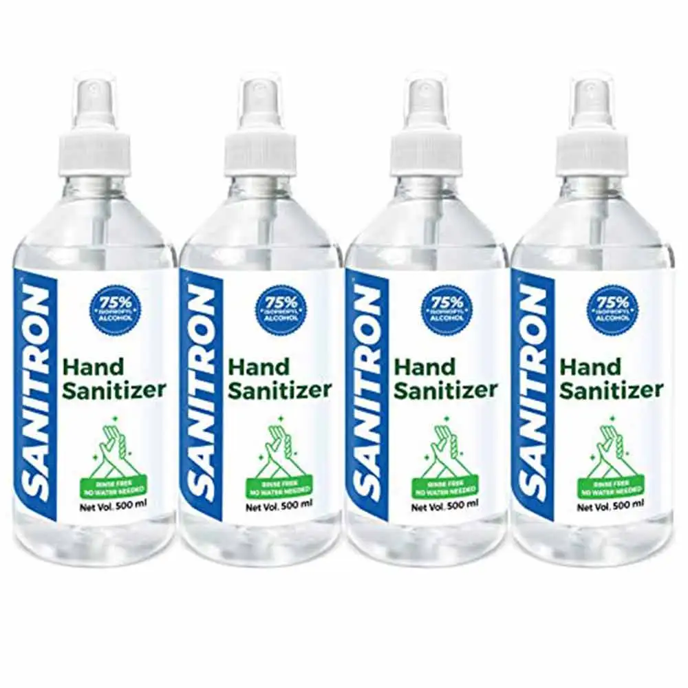 Sanitron Liquid Spray Hand Sanitizer,  75% Isopropyl alcohol (IPA)  4 Piece(s)/Pack  Spray Bottle