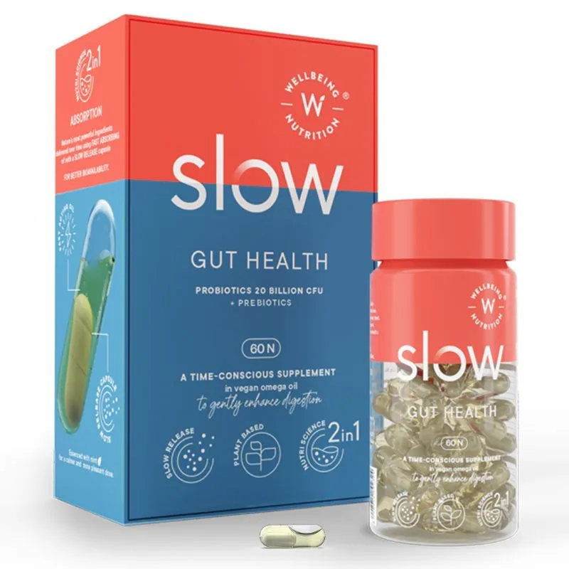 Wellbeing Nutrition Slow Gut Health With 20 Billion CFU Pre & Probiotic In Vegan Omega Oil