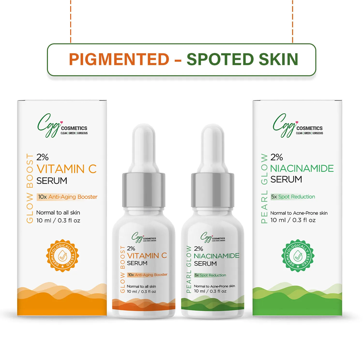 CGG Cosmetics AM/PM Anti-Aging Booster Combo - 2% Vitamin C & 2% Niacinamide Face Serum