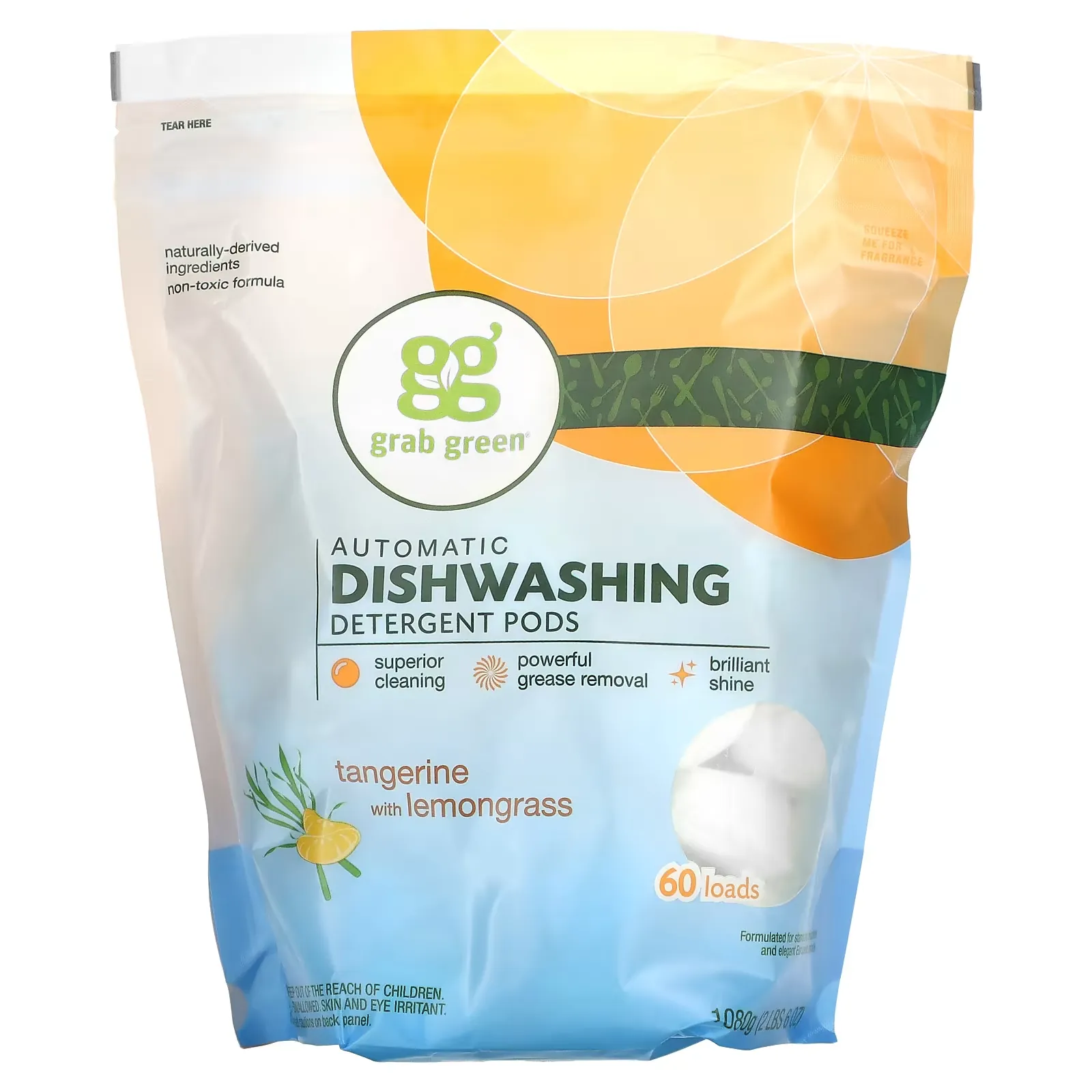 Automatic Dishwashing Detergent Pods, Tangerine with Lemongrass, 60 Loads, 2 lbs 6 oz (1,080 g)