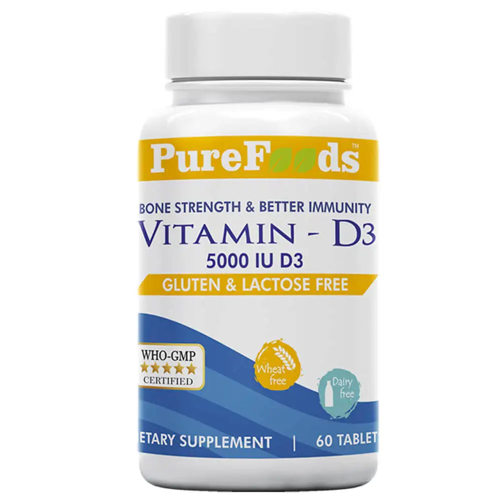 PureFoods Vitamin D3 5000 IU,  60 tablet(s)  Unflavoured