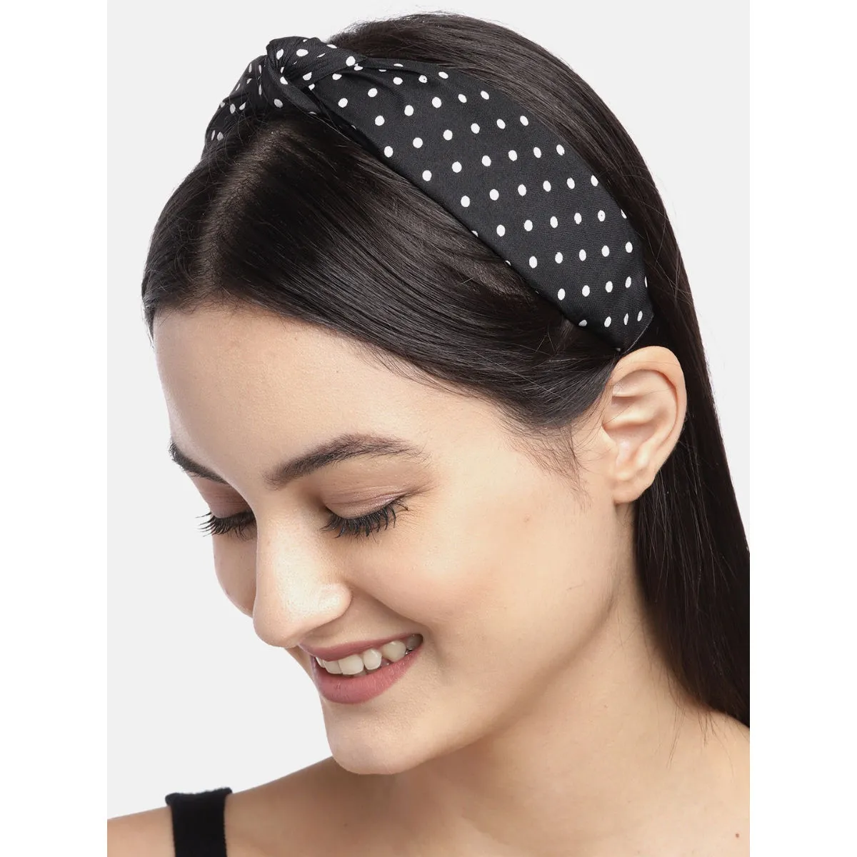 Blueberry White Polka Dot Printed Black Knot Hairband