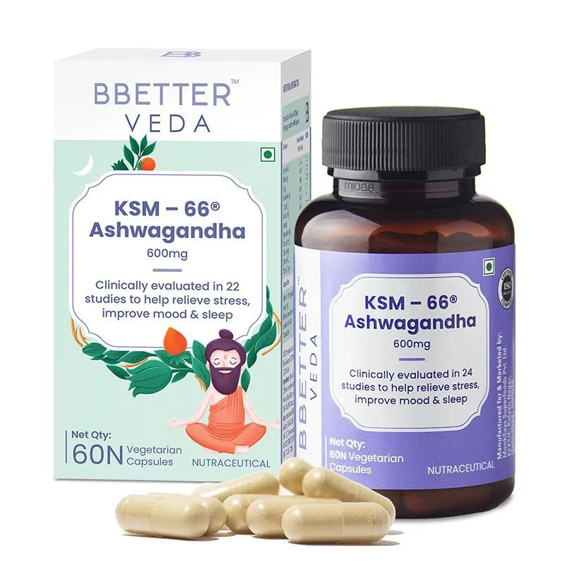 BBETTER Veda Ksm 66 Ashwagandha 600mg Vegetarian Capsules