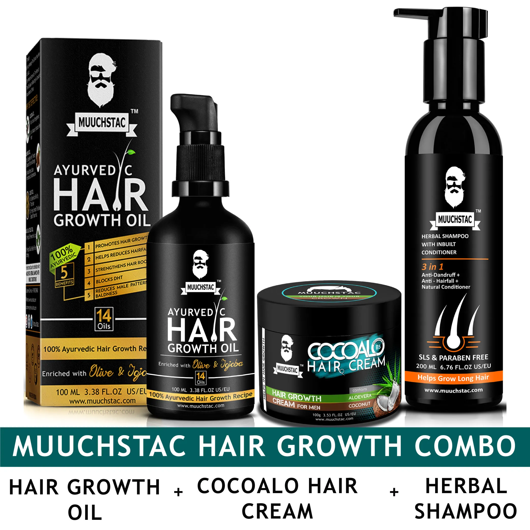 Muuchstac Hair Growth Oil, Shampoo With Inbuilt Conditioner, Hair Cream