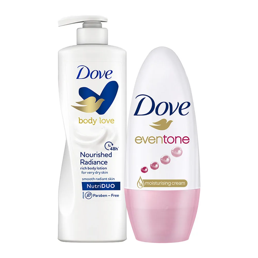 Dove Body Love Nourished Radiance Body Lotion & Eventone Deodorant Roll On For Women