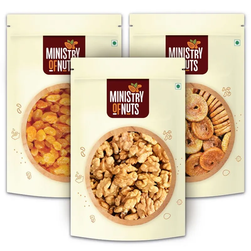 Ministry of Nuts Premium Dry Fruits - Pack Of 3 - Raisins, Walnuts & Figs