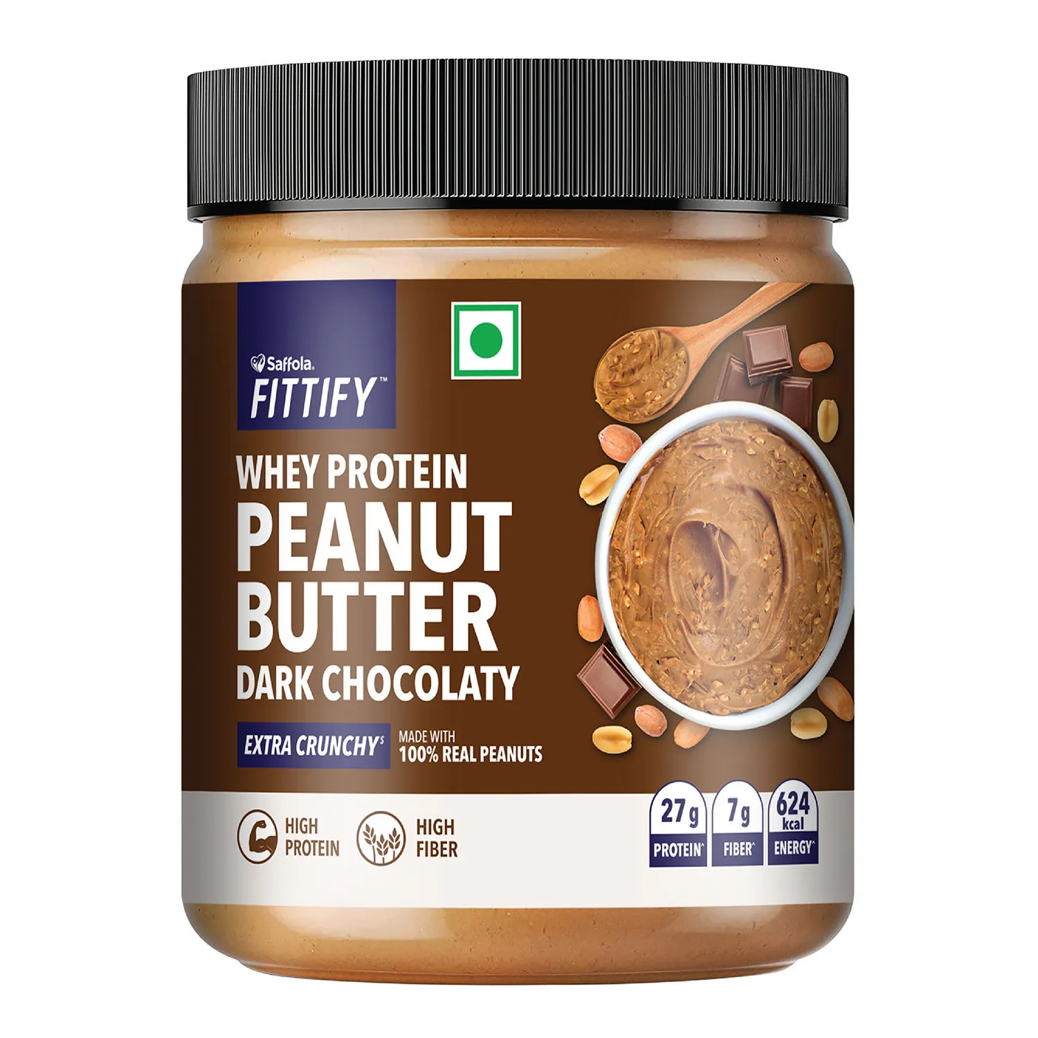 Saffola FITTIFY Whey Protein Peanut Butter Dark Chocolate Extra Crunchy