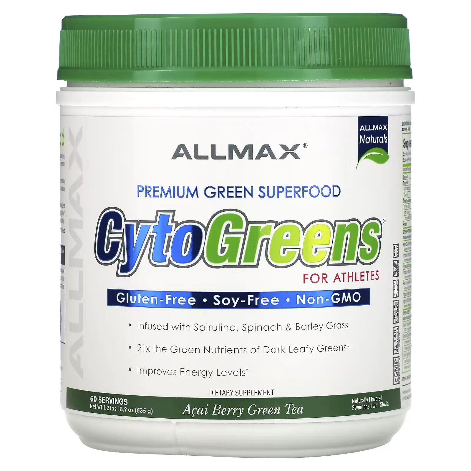 CytoGreens, Premium Green Superfood for Athletes, Acai Berry Green Tea, 1.2 lbs (535 g)