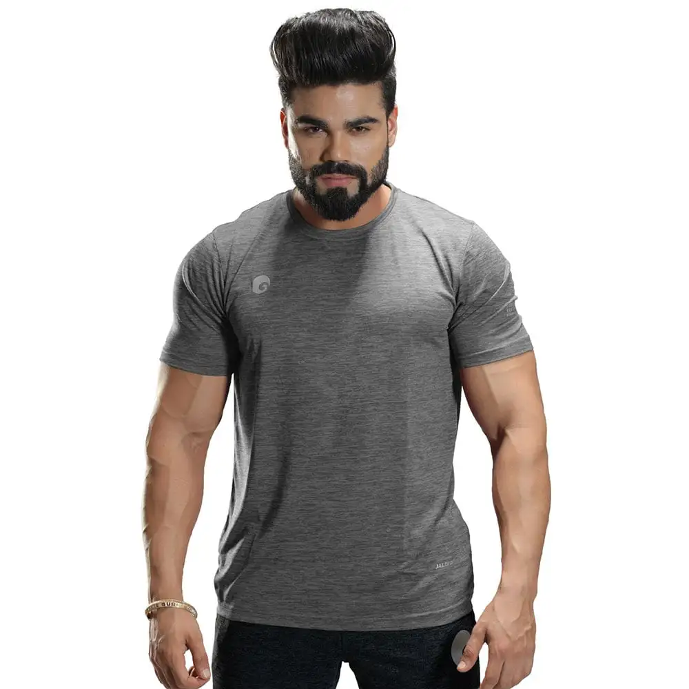 Omtex Gym Polyester T Shirt TS1801,  Light Grey  Medium