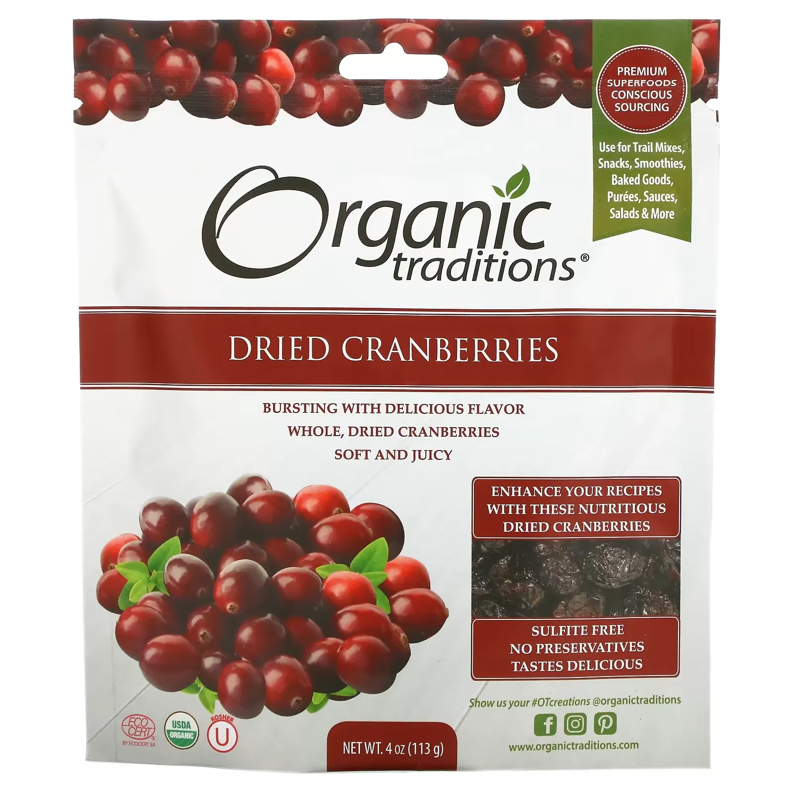 Dried Cranberries, 4 oz (113 g)