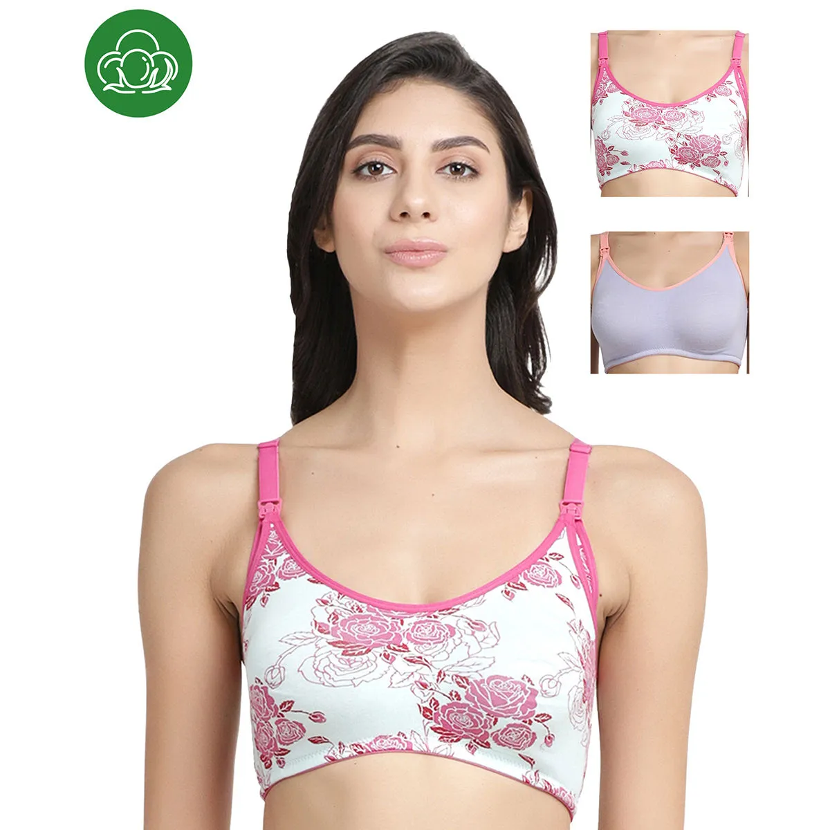 Inner Sense Organic Antimicrobial Soft Nursing Bra Pack of 3 - Multi-Color