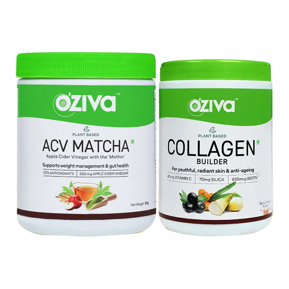 OZiva Pigmentation Control Pack (OZiva Plant Based Collagen Builder + Plant Based ACV Matcha)