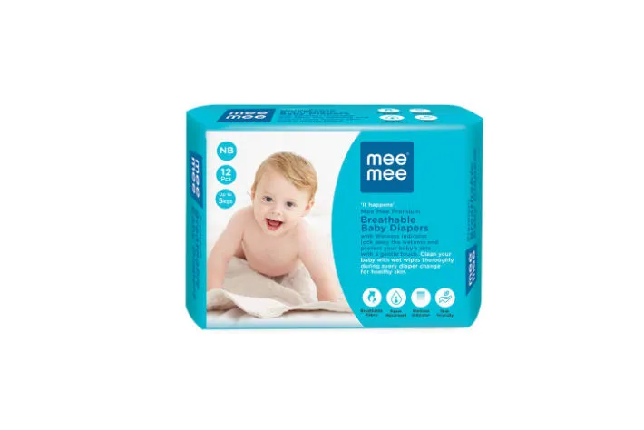 Mee Mee Premium Breathable Baby Diapers (Newborn - 12 Count)