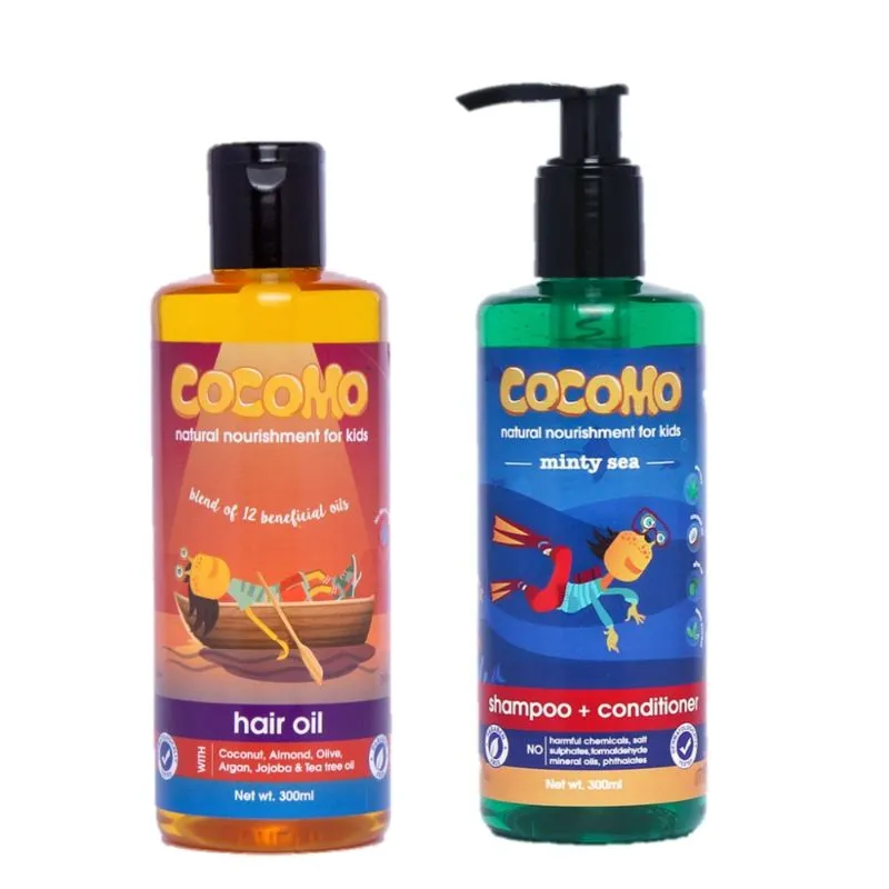 Cocomo Natural Kids Hair Care Combo - 12 In 1 Hair Oil + Minty Sea Shampoo