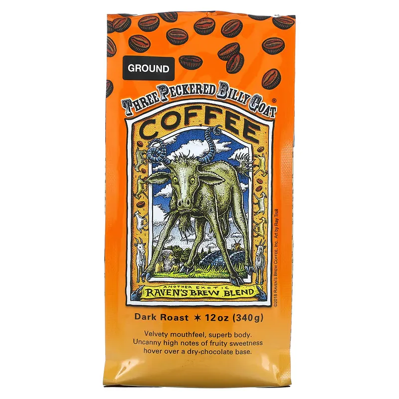 Three Peckered Billy Goat Coffee, Ground, Dark Roast, 12 oz (340 g)