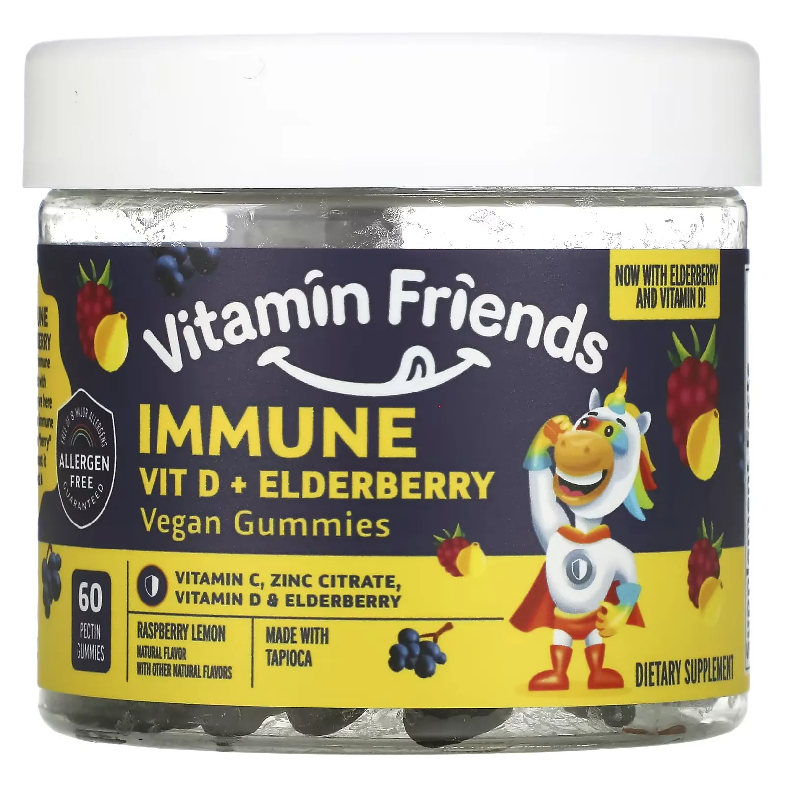 Immune Vit D + Elderberry, Raspberry, 60 Pectin Gummies