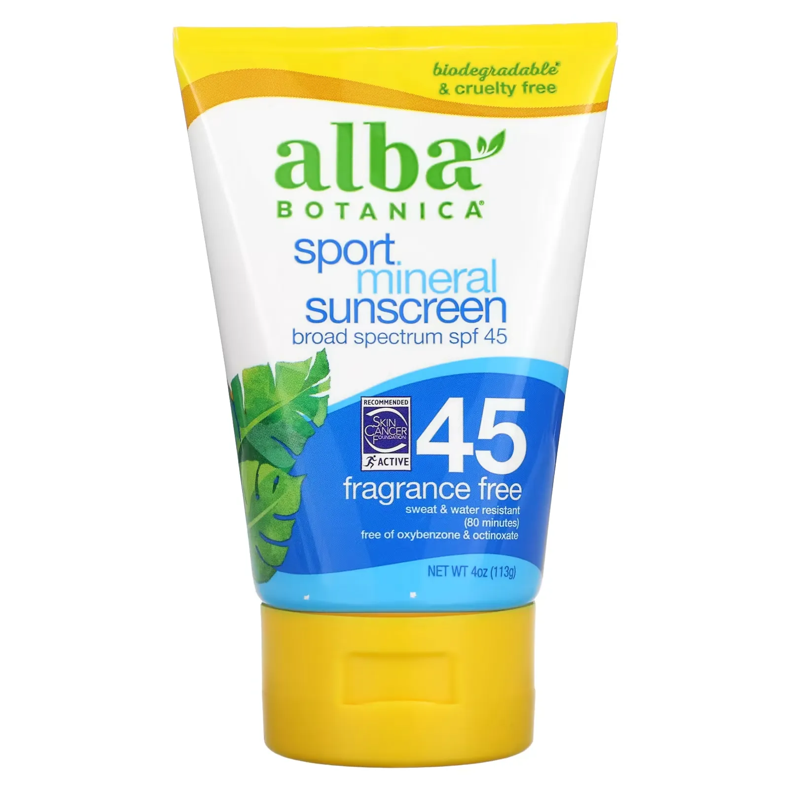 Sport Mineral Sunscreen, SPF 45, Fragrance Free, 4 oz (113 g)