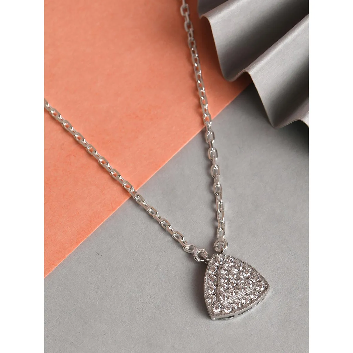 CLARA 925 Silver Rhodium Plated Swiss Zirconia Nora Pendant Chain Necklace for Women