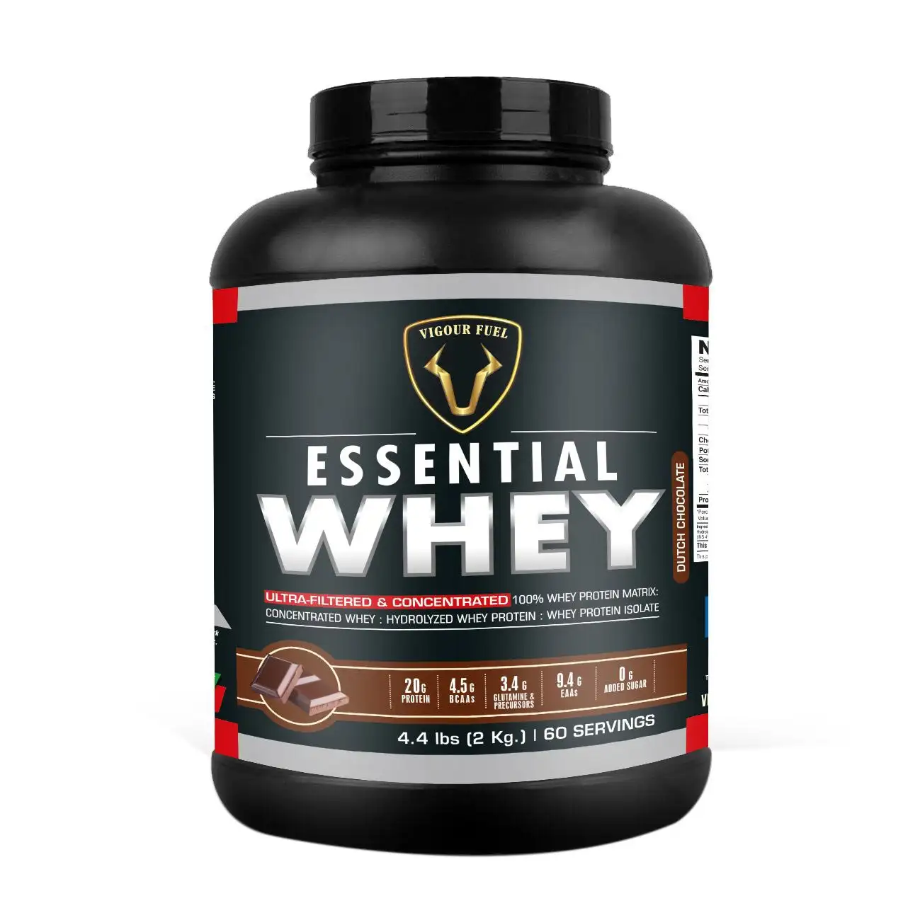 Vigour Fuel Essential Whey Protein,  4.4 lb  Dutch Chocolate