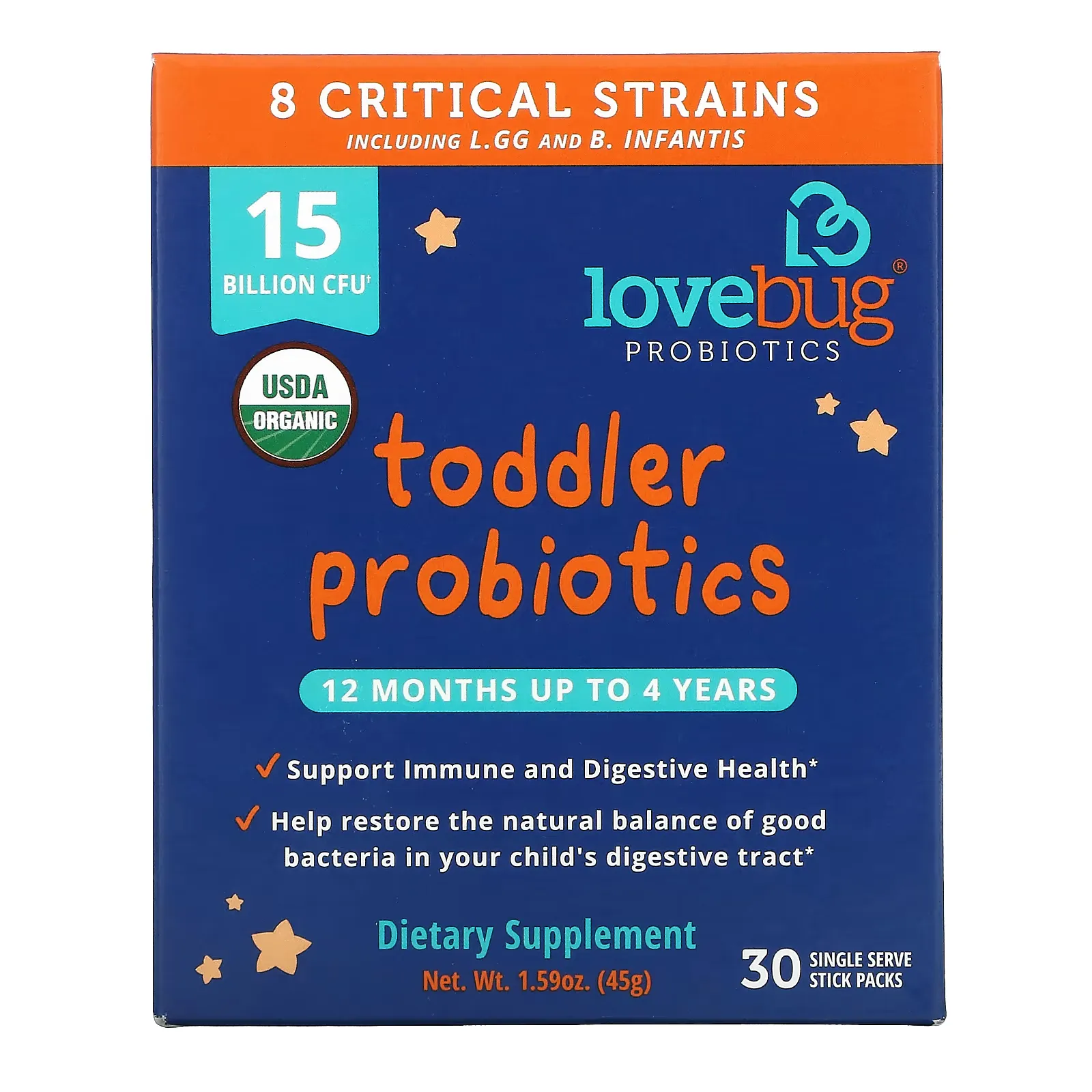 Toddler Probiotics, 12 Months Up To 4 Years, 15 Billion CFU, 30 Single Serve Stick Packs