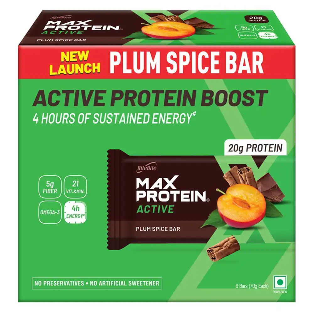 RiteBite Max Protein Active Bar (20g Protein),  6 Piece(s)/Pack  Plum Spice