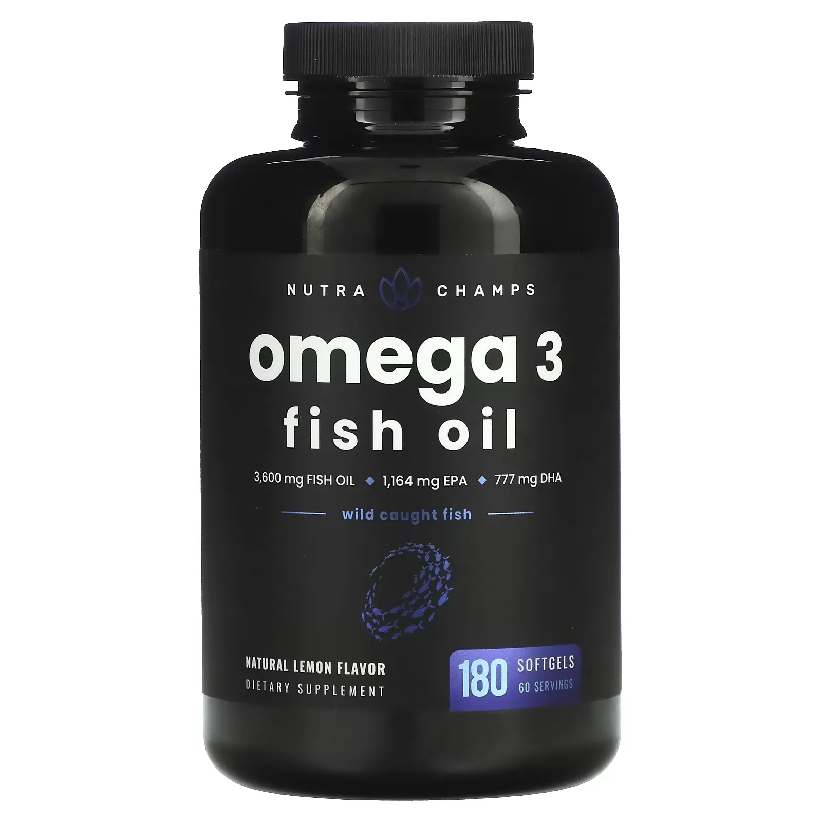 Omega 3 Fish Oil, Natural Lemon, 1,200 mg, 180 Softgels