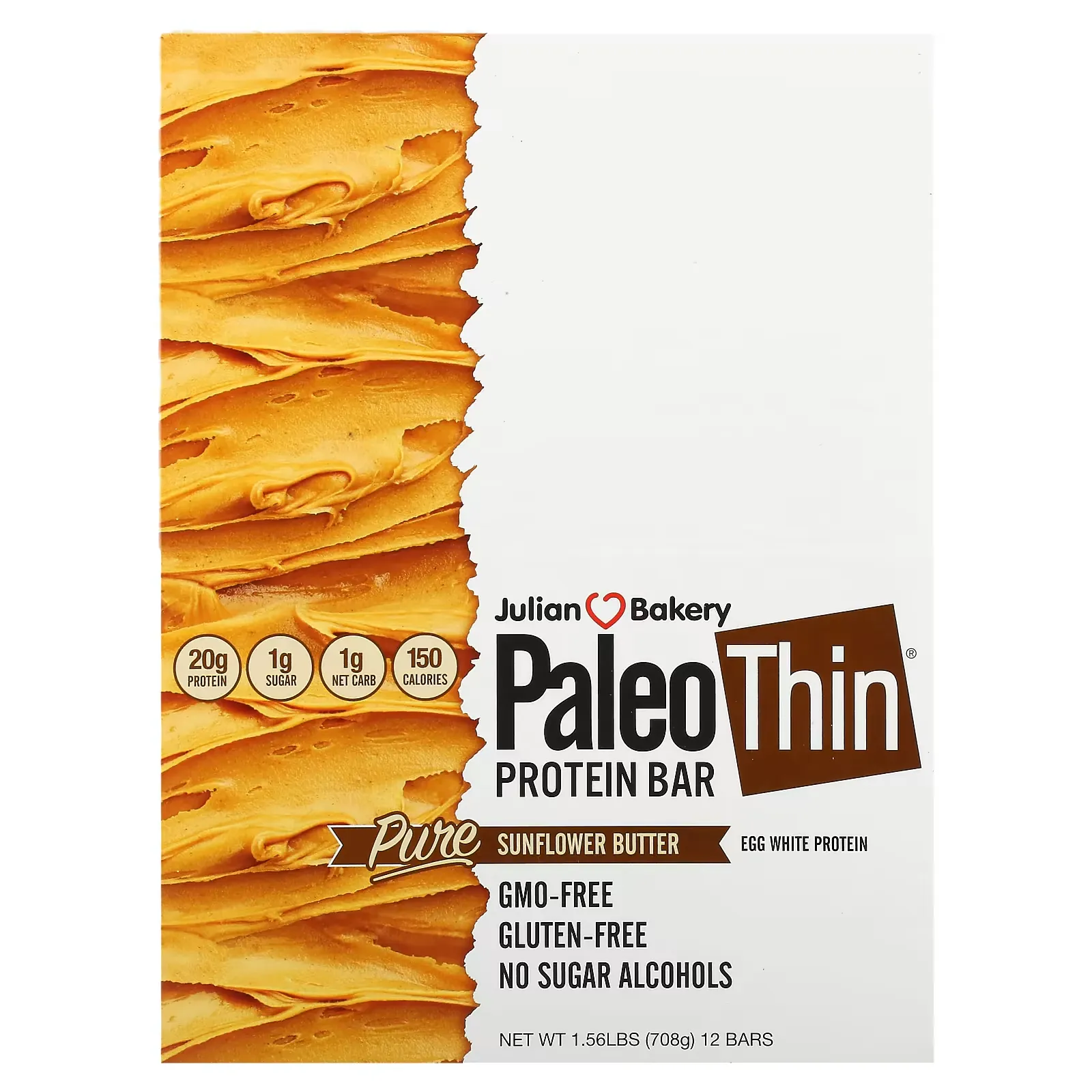 Paleo Thin Protein Bar, Pure Sunflower Butter, 12 Bars, 2.08 oz (59 g) Each