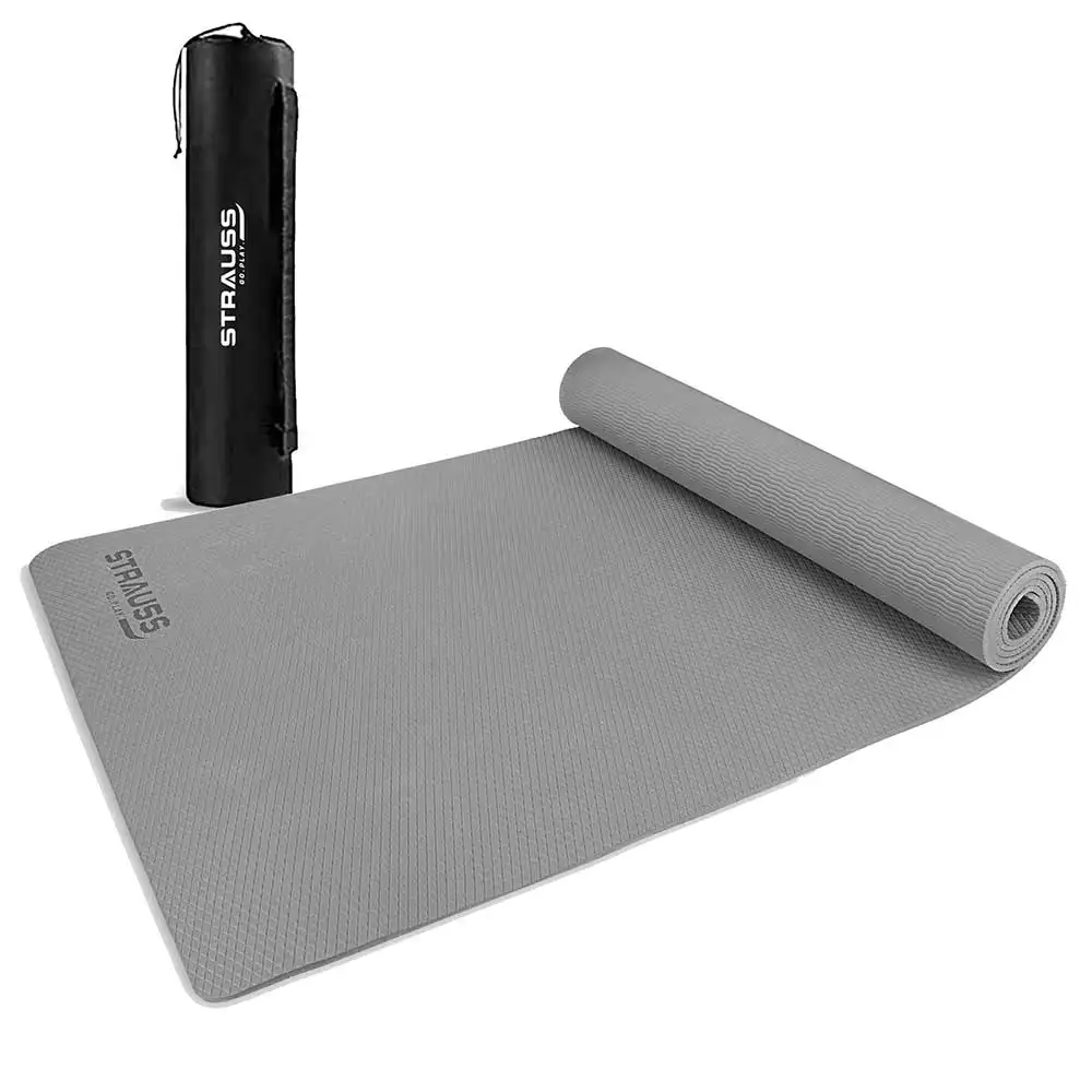 Strauss Anti Skid EVA Yoga Mat with Carry Bag,  Grey  4mm