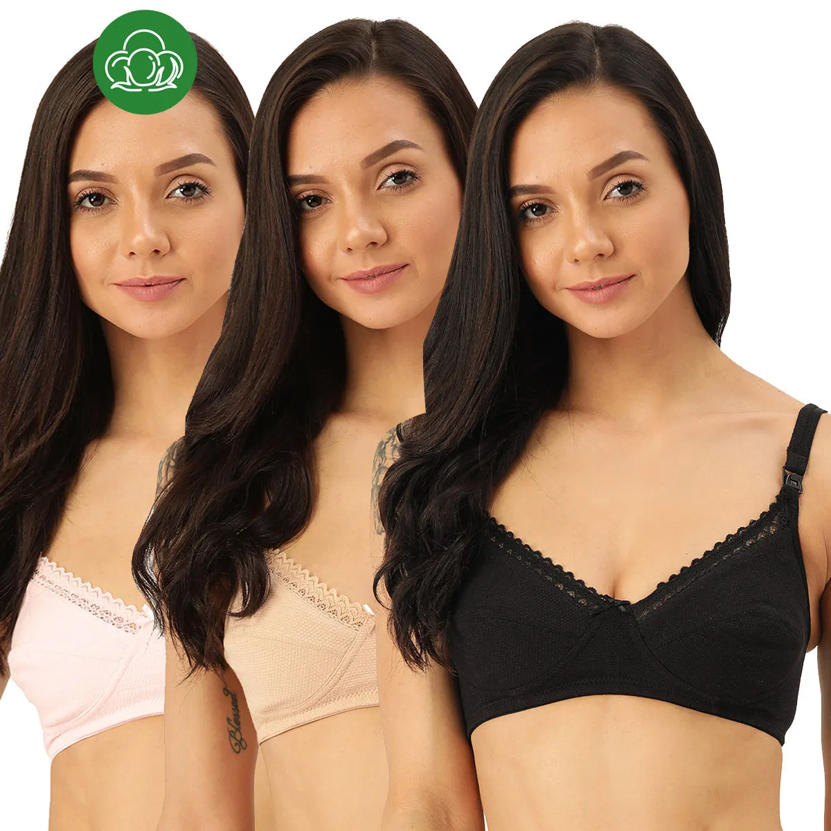 Inner Sense Women's Organic Cotton Antimicrobial Soft Nursing Bra (pack Of 3) - Multi-Color