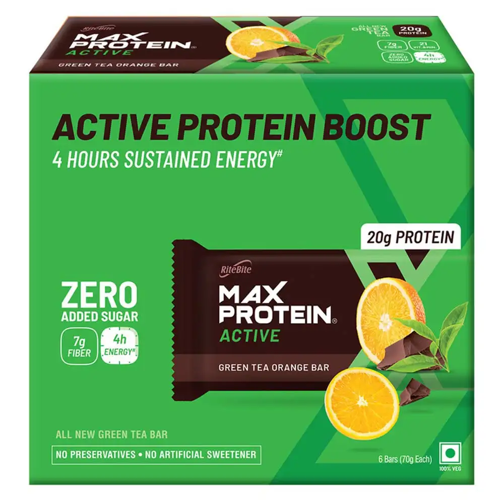 RiteBite Max Protein Active Bar (20g Protein),  6 bar(s)  Green Tea Orange