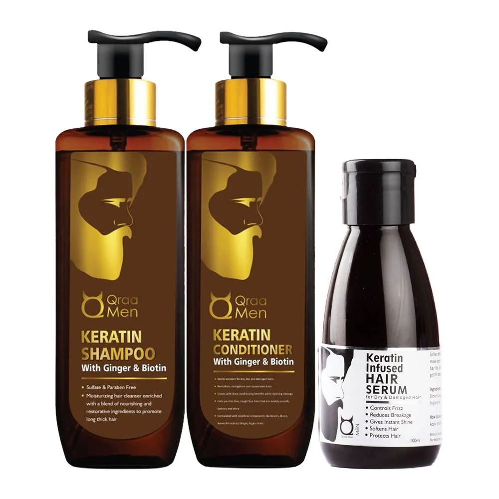 Qraa Men Keratin Hair Repair Kit Pack of Shampoo Conditioner and Hair Serum