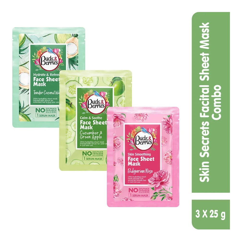 Buds & Berries Skin Secrets Facial Sheet Mask Combo - Pack of 3