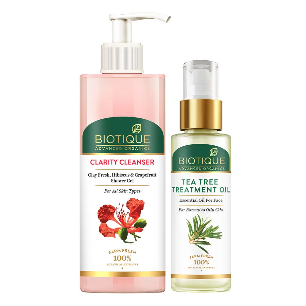 Biotique Hibiscus & Grapefruit Shower Gel & Tea Tree Face Oil Combo