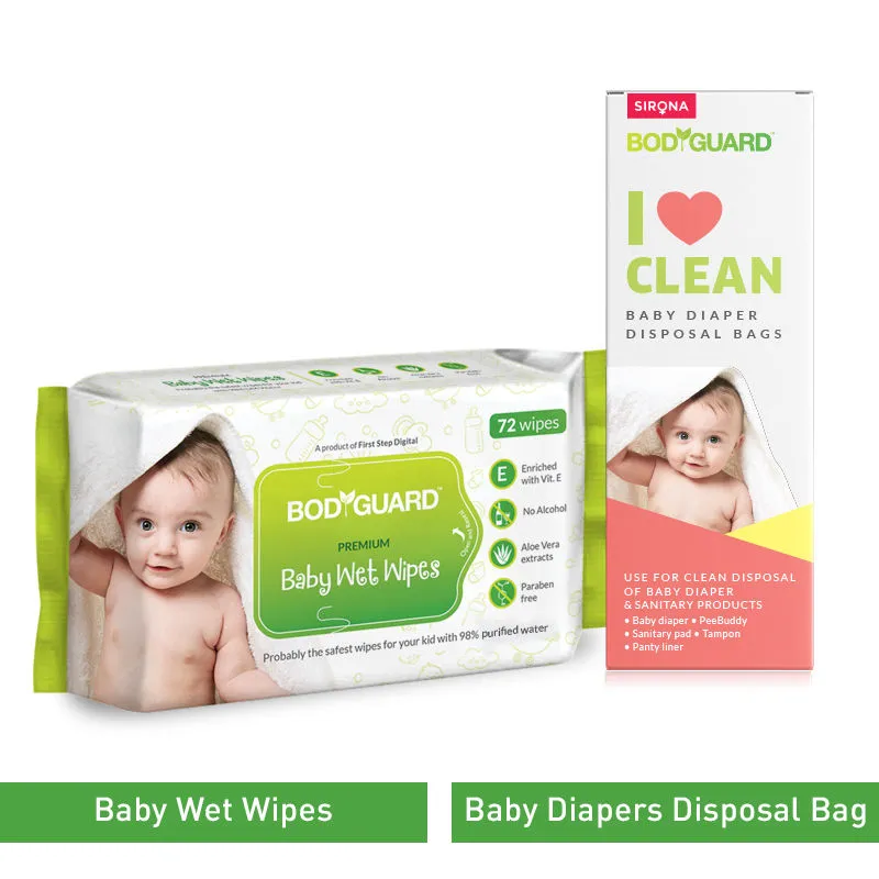 Bodyguard Baby Diapers And Sanitary Disposal Bag With Baby Wet Wipes