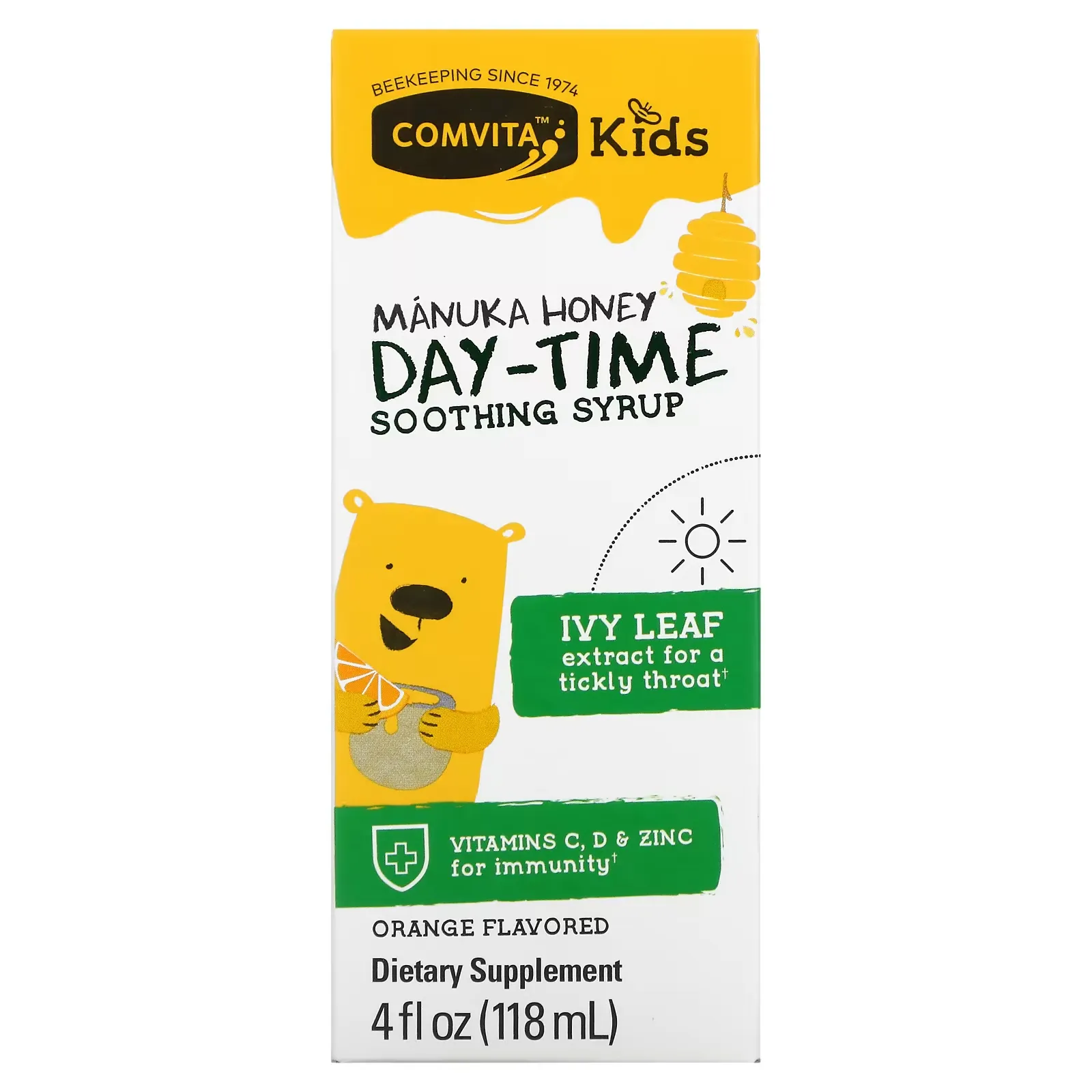 Kids, Manuka Honey Day-Time Soothing Syrup, Orange, 4 fl oz (118 ml)